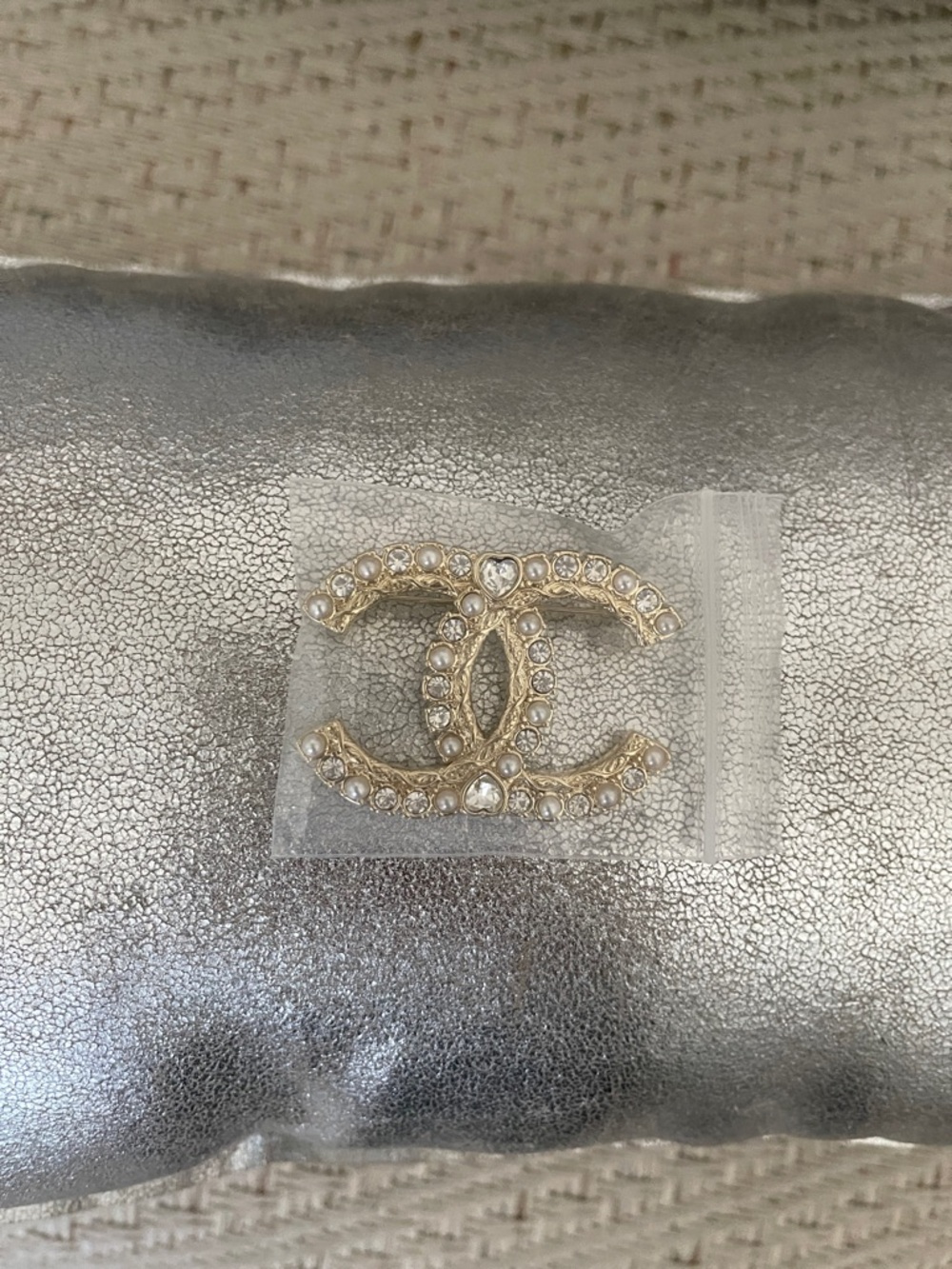 CHANEL Like  Gold and Clear Crystal Interlocking CC Brooch